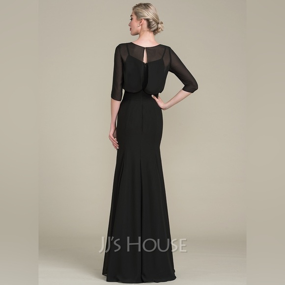 Trumpet/Mermaid Scoop Neck Chiffon Evening Dress - Slate Blue - Picture 3 of 6